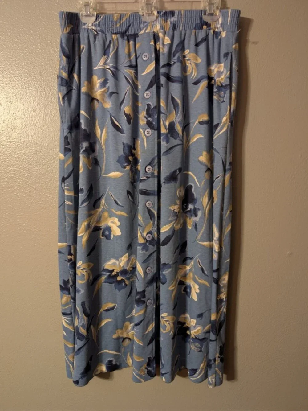 Jaclyn Smith Sport Floral Button Front Maxi Skirt Large Blue 90s Vintage Pockets - Picture 2 of 8